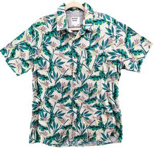 Reverse‎ Threads Shirt Mens L Green Khaki Paradise Button Up Hawaii Beach Resort
